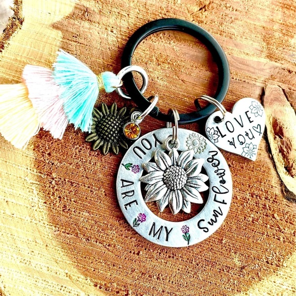 You are my Sunflower - Sunflower Keychain - Hand Stamped Keychain - Sunflower - Picture 2 of 5